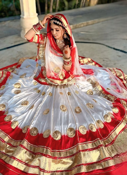 Royal Satin Heavy Laffa Gota Flower Work Poshak | Customizable Bridal & Festive Suit