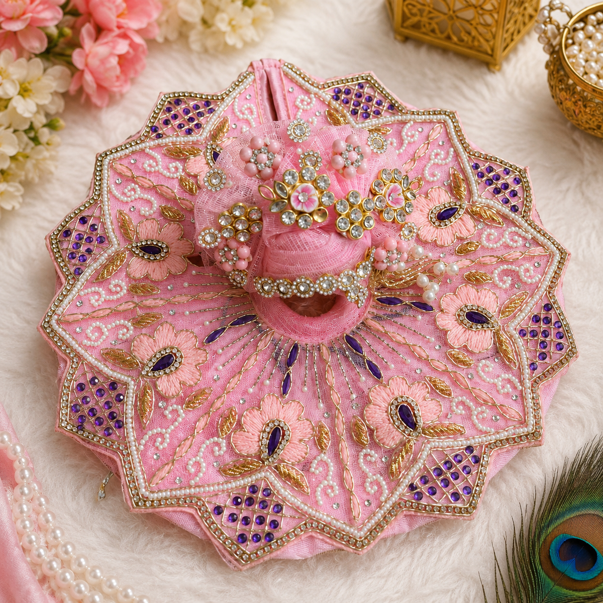 Festive Ladoo Gopal Poshak Set | Pearl Stone Work Krishna Outfit with Mukut