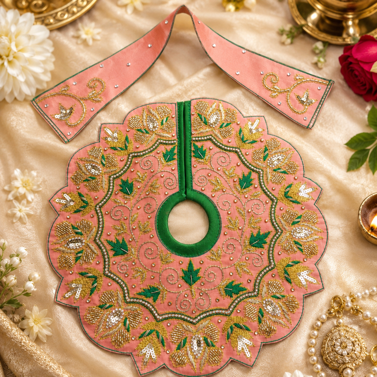 Front view of Pink Laddu Gopal Poshak with Pagri Mukut