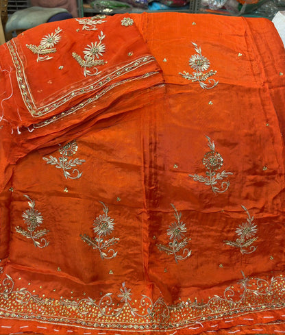 Upada silk fabric pure odhna heavy dabka jardoji handwork Fancy Rajasthani poshak