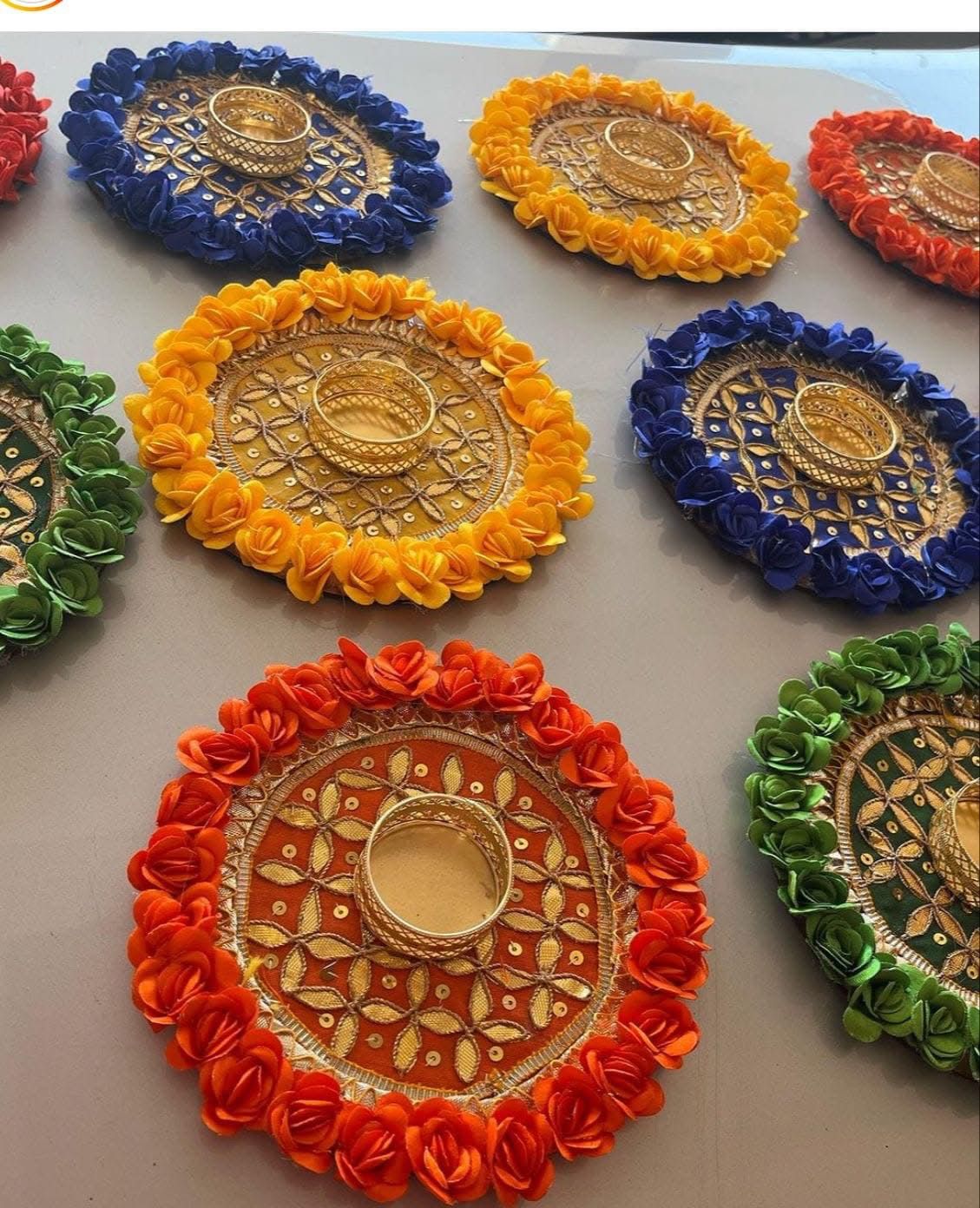 Floral gota work elegant small rangoli tealight pack of 2