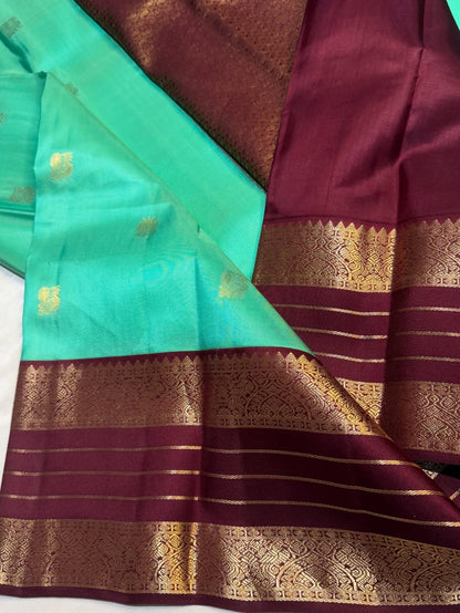Rama Green Big Border Zari work Kanchipuram pure silk saree silk mark certified