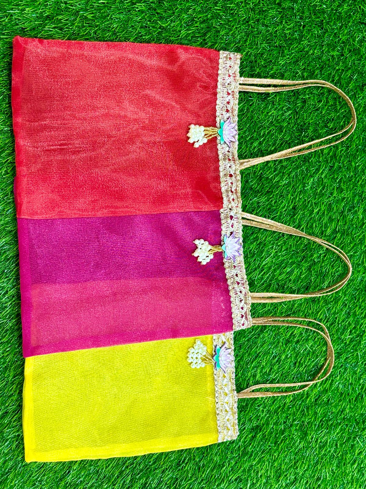 Tissue Organza  Bags, Set of 12 (Random colour will come)