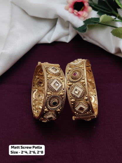 Rajwari Elegant Screw Patla Bangle – Heritage Gold Tone Kada pair