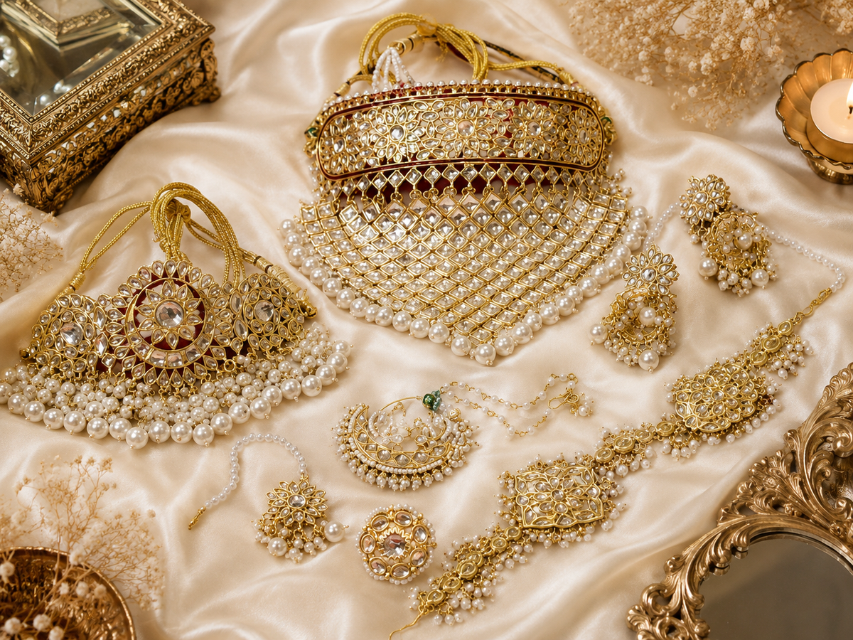 Maharani Pearl Kundan Jewelry Set – Royal Bridal Statement Necklace Combo for Wedding & Festive Wear