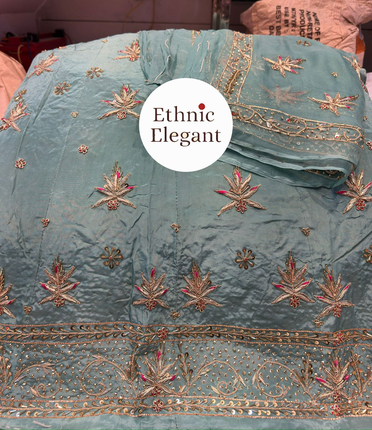 Luxury Handwork Rajasthani Poshak Set | Heavy Jardoji & Dabka Work Odhna | Natural Silk / Tissue Fabric