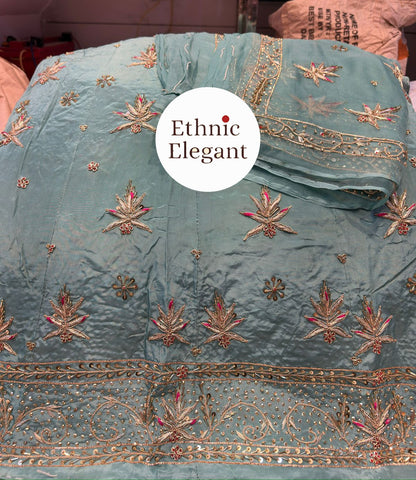 Luxury Handwork Rajasthani Poshak Set | Heavy Jardoji & Dabka Work Odhna | Natural Silk / Tissue Fabric