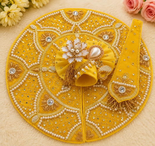 Shubh Pilla Mor Mukut Kanha Designer Boutique Laddu Gopal Poshak with Mukut | Janmashtami Special