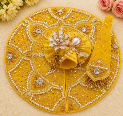 Shubh Pilla Mor Mukut Kanha Designer Boutique Laddu Gopal Poshak with Mukut | Janmashtami Special