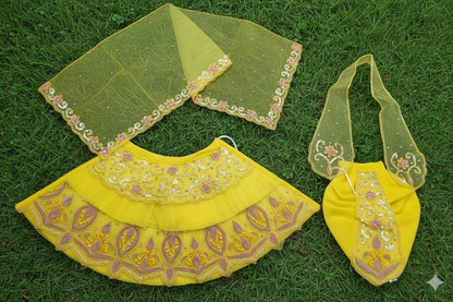 Pila Pitambar Radha Krishna Poshak | Yellow Designer Dress for Laddu Gopal 6 piece set