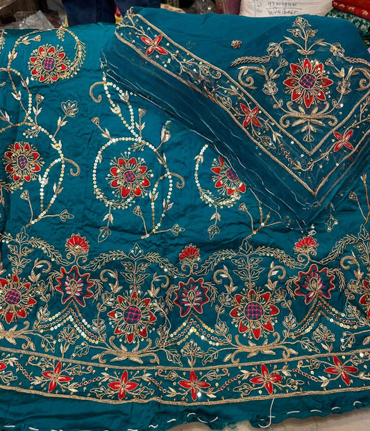 Royal Bemberg Satin Heavy Jardozi Dabka Thakurji Poshak