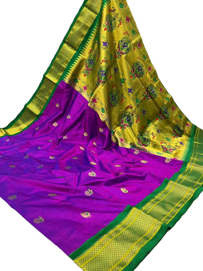 Kadiyal Border Peacock Design Pure Silk Paithani Saree | Wedding & Festive Wear