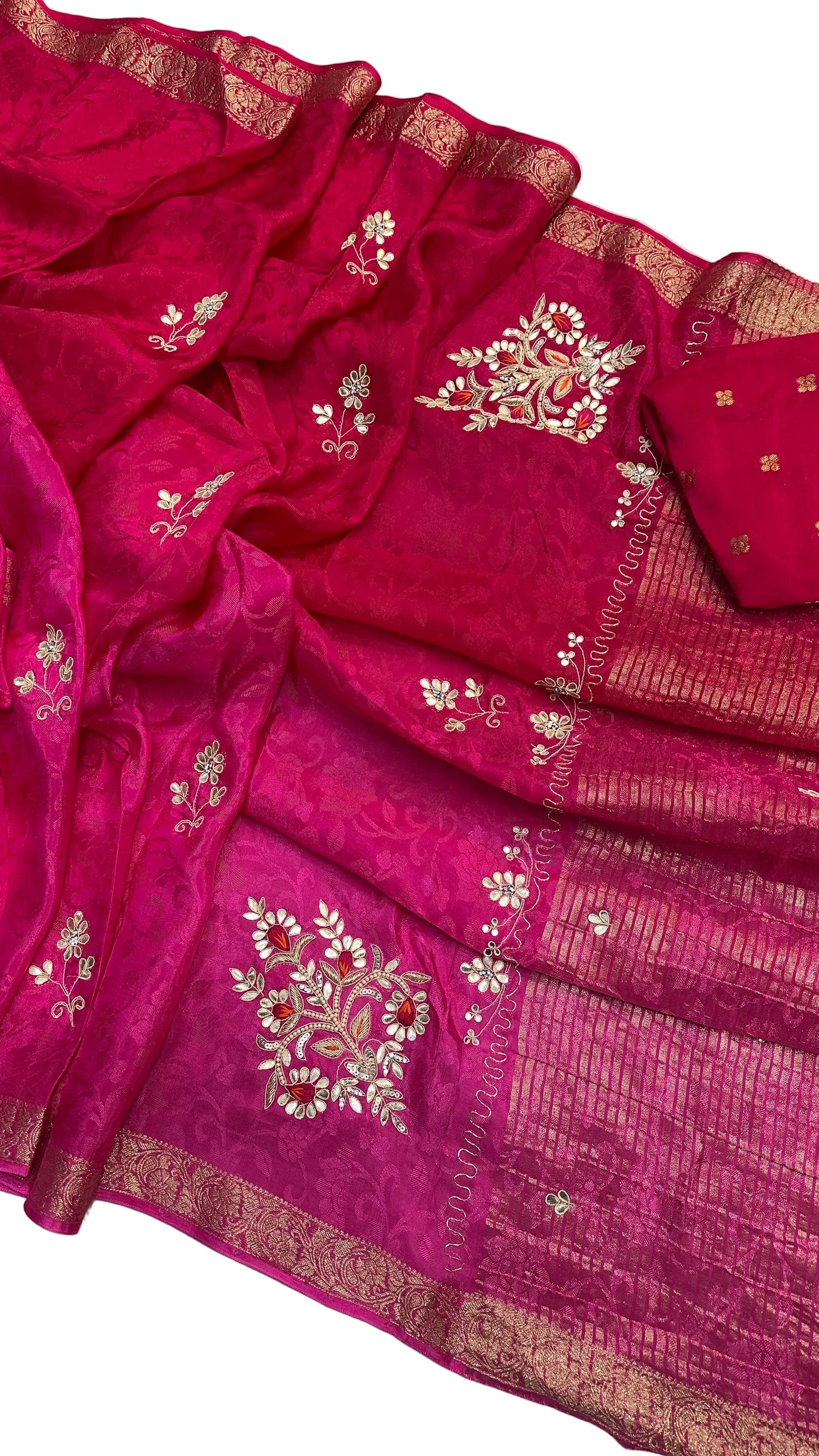 Pure Chinon Jacquard Saree with Zari Hand Work | Fancy Designer Festive Saree for Women
