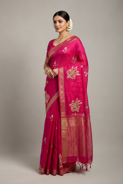 Pure Chinon Jacquard Saree with Zari Hand Work | Fancy Designer Festive Saree for Women