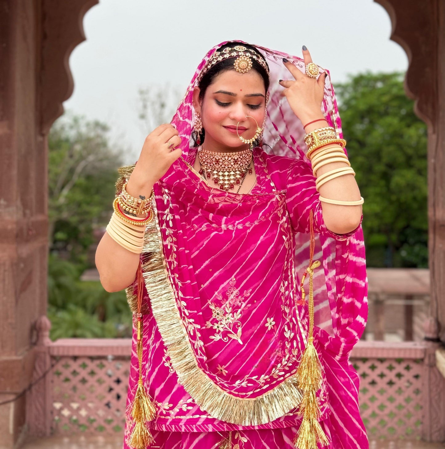 Lahriya Special Rani Colour Humrahi Poshak | Pure Ethnic Lahriya | Zari Kasab & Pitten Work | Unstitched