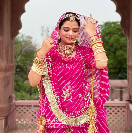 Lahriya Special Rani Colour Humrahi Poshak | Pure Ethnic Lahriya | Zari Kasab & Pitten Work | Unstitched