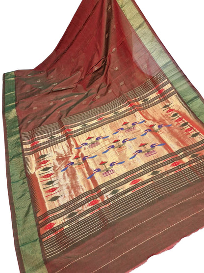 Handloom Cotton Paithani Saree – Lightweight Traditional Saree with Shoulder Butta & Pallu
