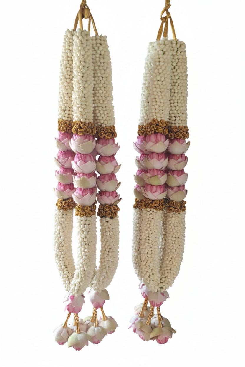 Fresh Flower Mogra & Rose Wedding Garland Pair | Traditional Bridal Jaimala