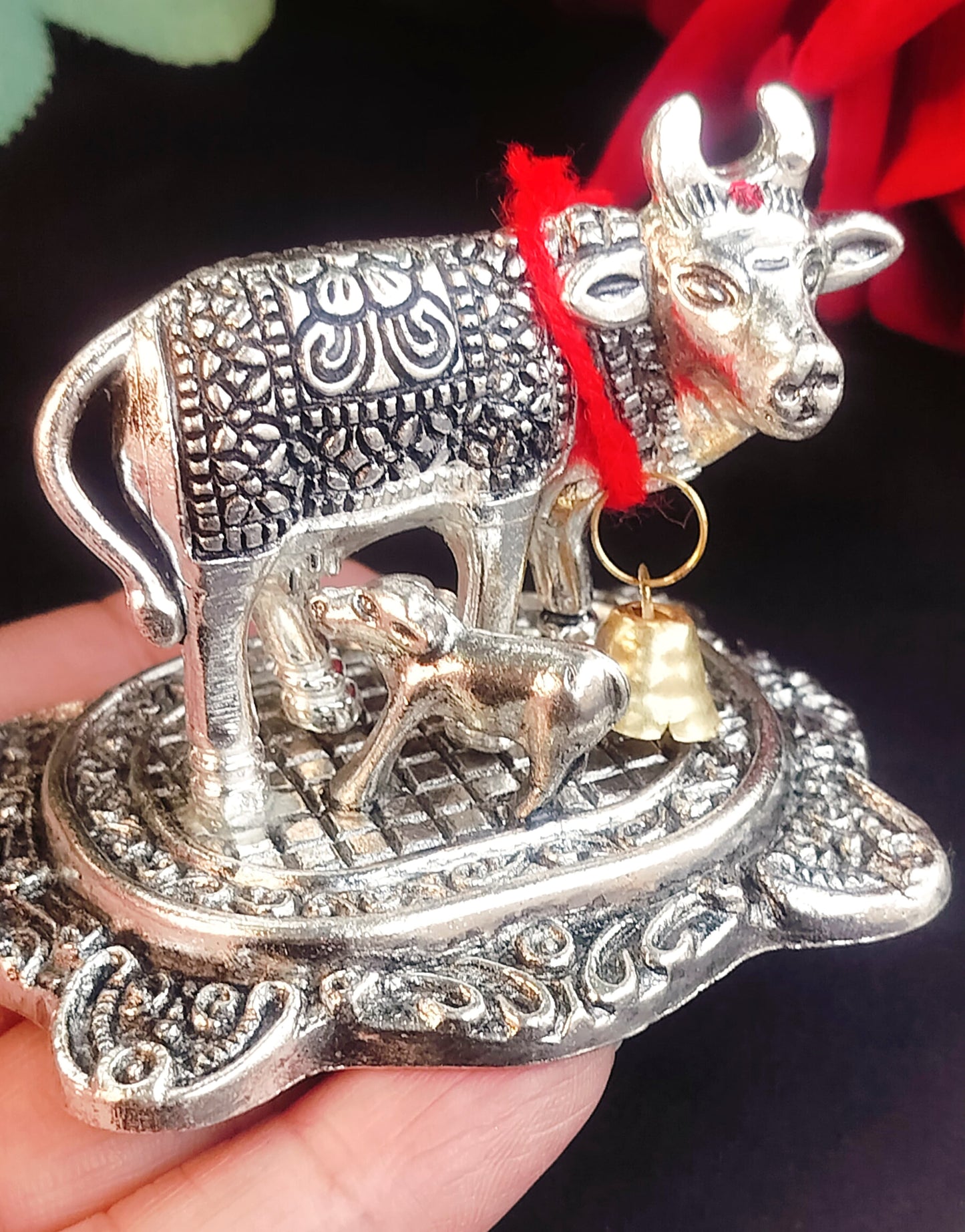 Auspicious German silver Kamdhenu Cow & Calf – Divine Gifting Idol  pack of 10
