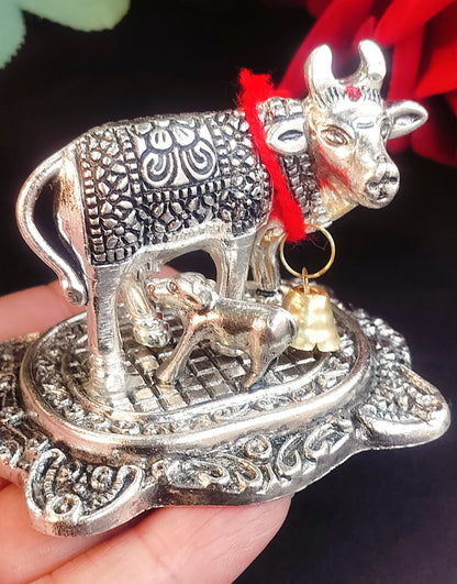 Auspicious German silver Kamdhenu Cow & Calf – Divine Gifting Idol  pack of 10