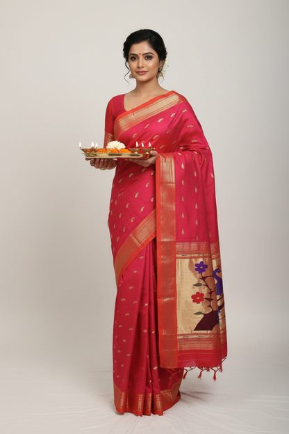 Yeola Fancy Paithani Silk Saree – Pure Handloom Silk with Shoulder Butti & Silk Mark