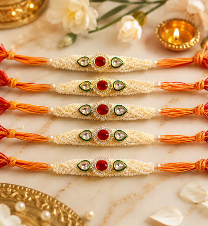 Wonderous handcrafted kundan work pearl Rakhi (pack of 1)