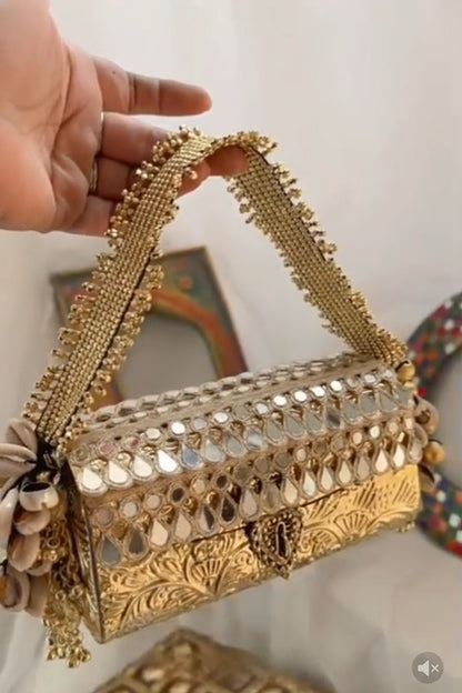 Vintage Gold Tone Mirror Clutch Bag