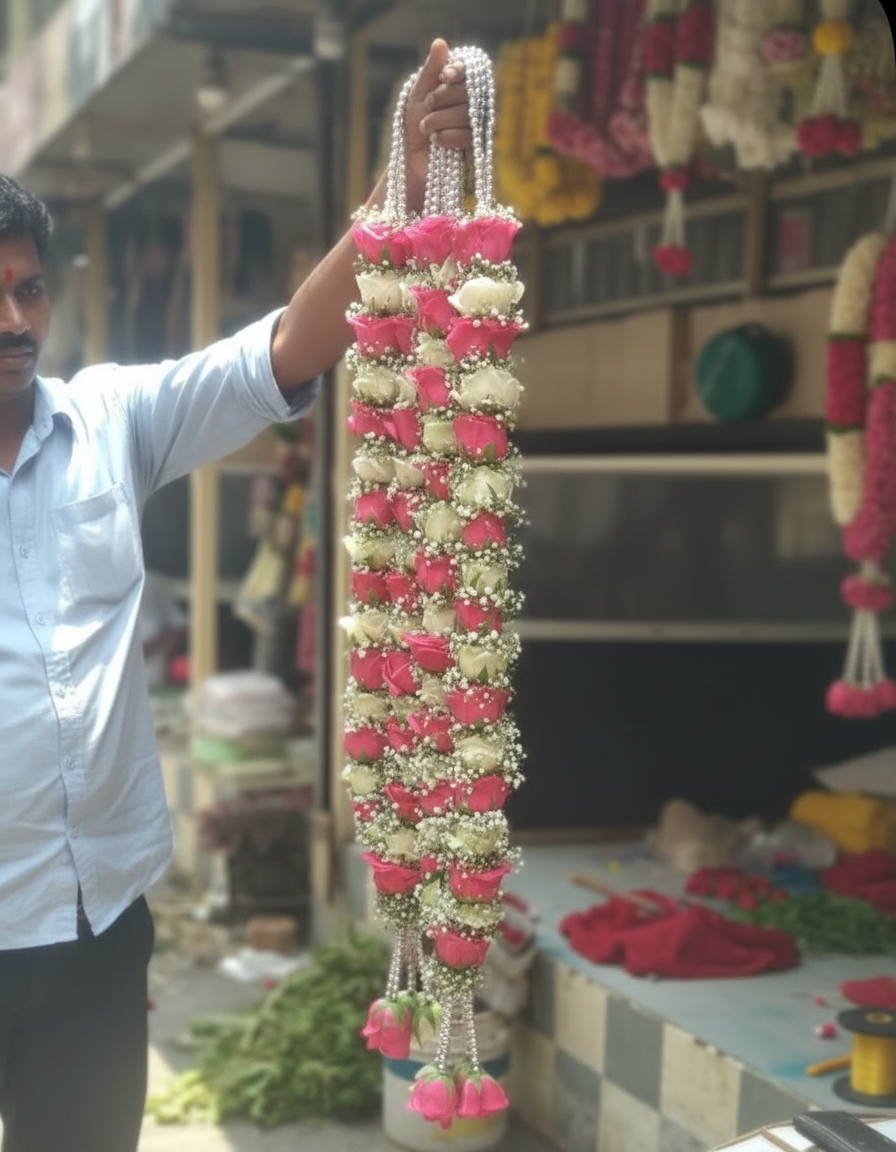 Fresh Flower Wedding Varmala Garland Pair for Bride & Groom – 5.5 ft Long