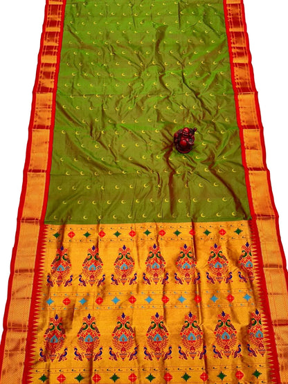 Pure Silk Maharani Pallu Paithani Saree | Handwoven Chandrakor Butti Designer Saree