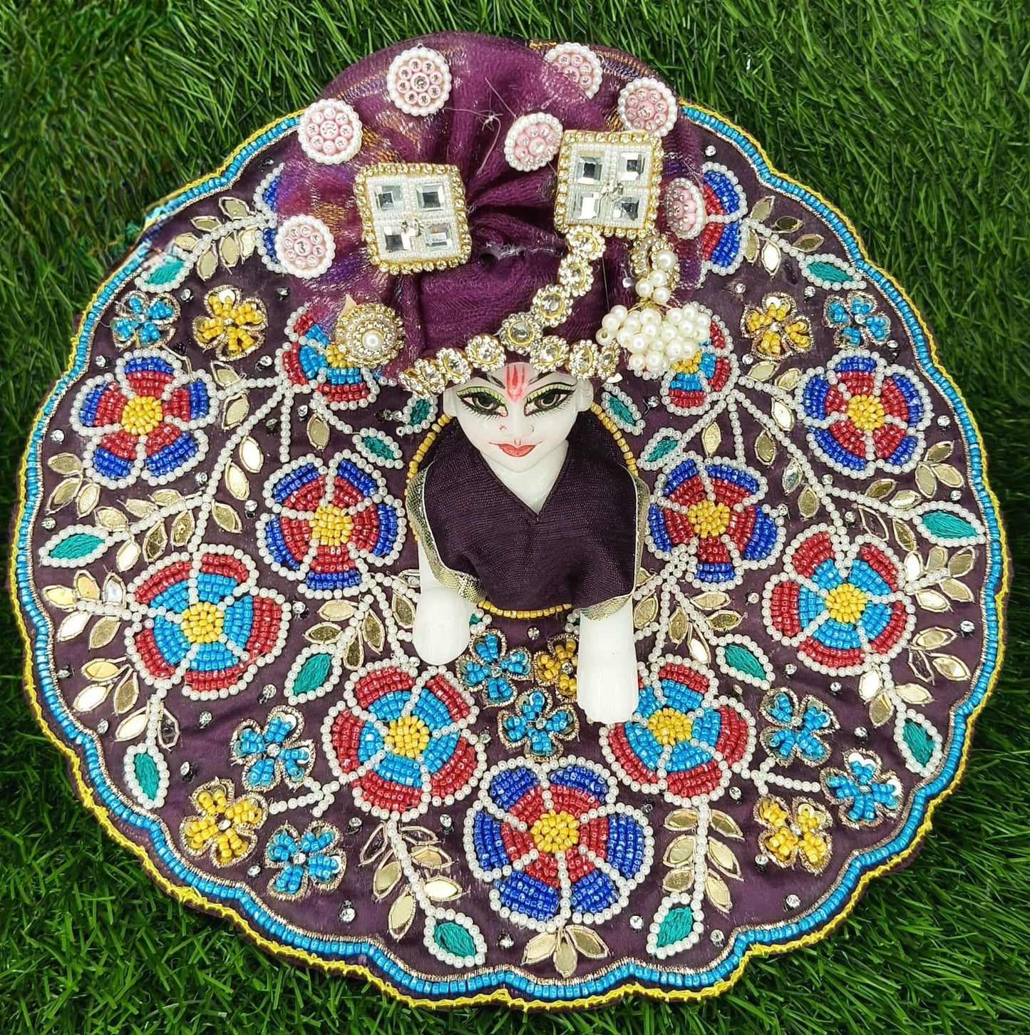 Multicolor Handwork Boutique Designer Heavy Ladoo Gopal Ji Poshak – 6 Inch Krishna Idol Dress