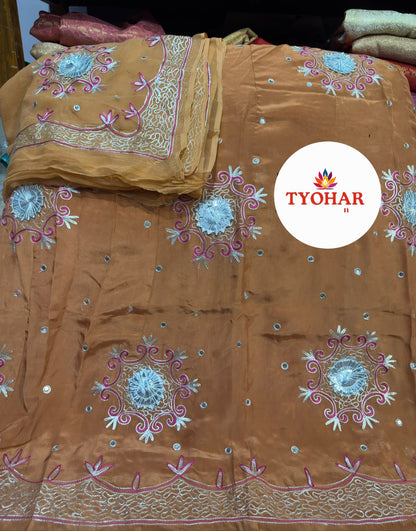 Rajputi Boutique Poshak – Heavy Natural Odhna with Zari, Taara & Resham Silver zari Handwork 12 kali poshak