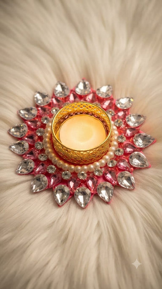 Decorative Crystal Diya Candle Holder for Diwali & Pooja | Pack of 1