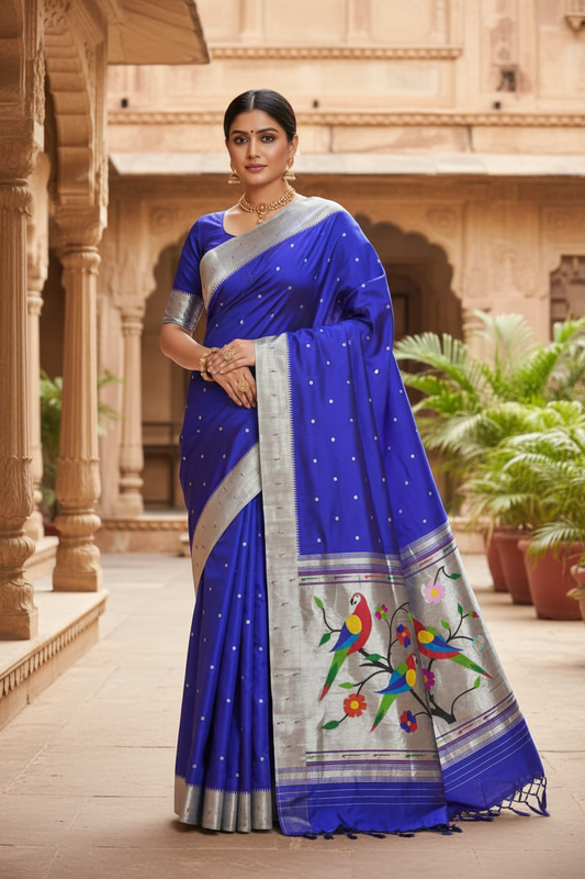 Handloom Triple Muniya Pure Silk Paithani Saree | Yeola Silk Mark Certified Saree