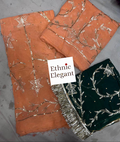 Humrahi Pure Odhani with Jari–Aari–Tari Handwork | Elegant Rajasthani Partywear Poshak