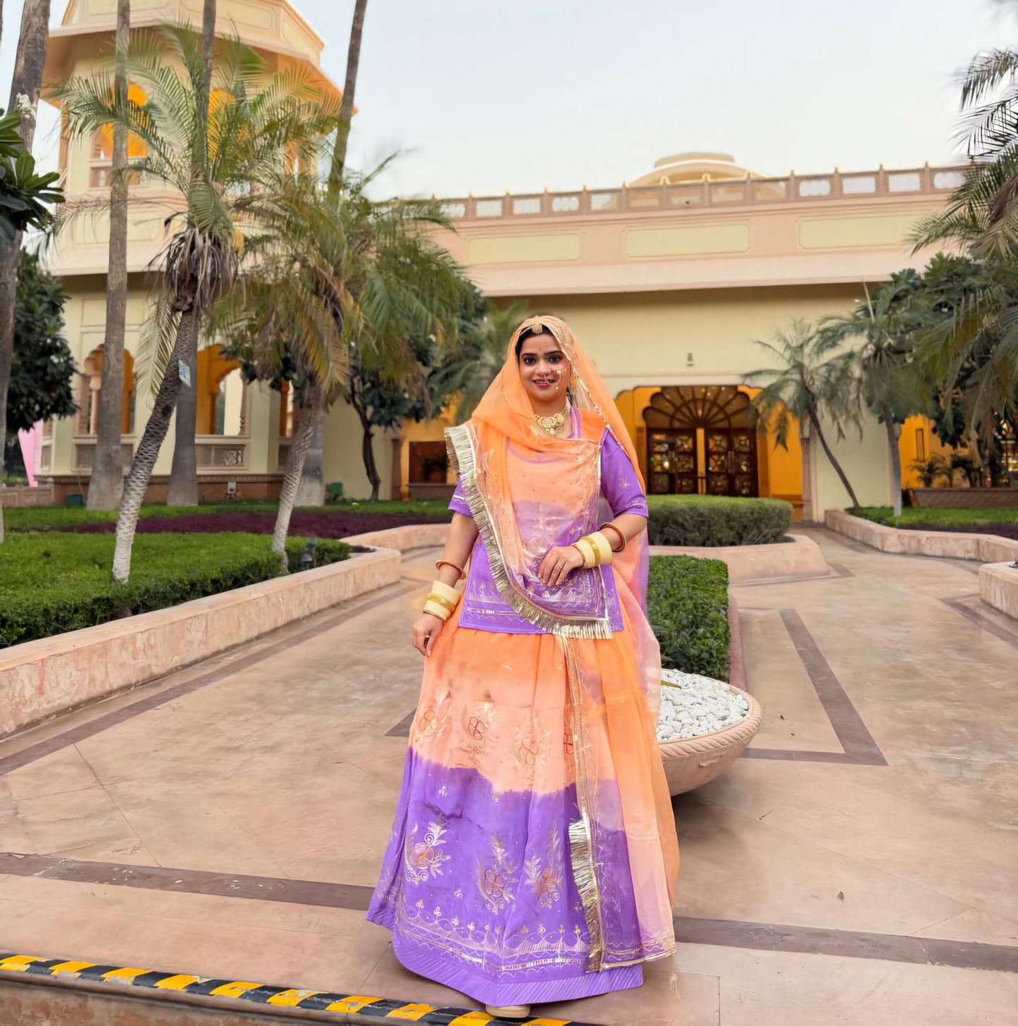 Shaded Crepe Partywear Poshak with Pure Odhna | Aari, Resham & Moti Work Designer Suit for Weddings