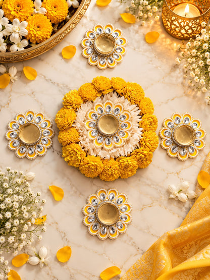 Sola Flower Rangoli with 4 set of T light size 8*Inch
