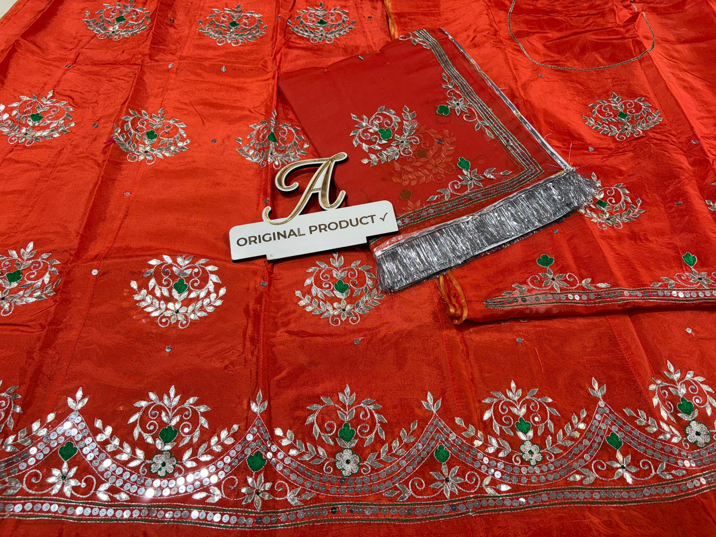 Upada Crepe Thakurji Rajputi Poshak – Pure Odhani with Aari & Silver Gota Patti Handwork (Unstitched)