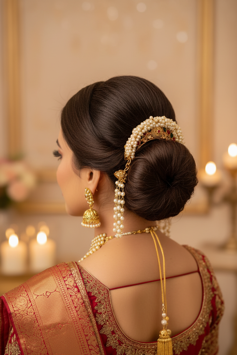 Pearl & Stone Juda Brooch / Hair Gajra – Heritage Bridal Hair Accessory for Wedding & Festive Hairstyles