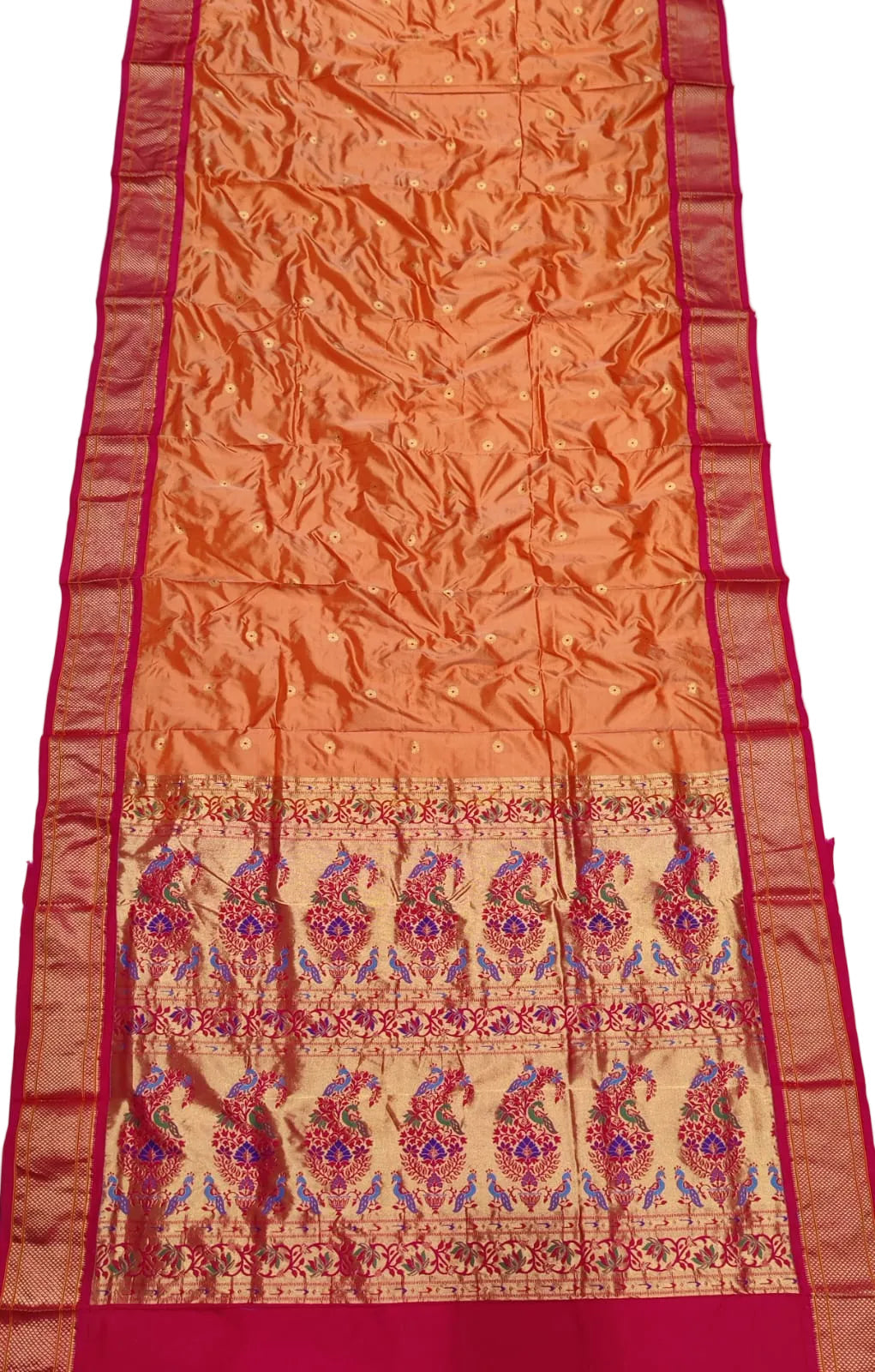 Traditional 9 Yard Kadiyal Paithani Saree – Pure Silk with Rich Pallu & Contrast Blouse