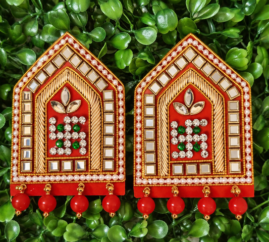 Premium Handcrafted Jardoji Rakhi Soon Puja Door Tag Pair | Festive Decor