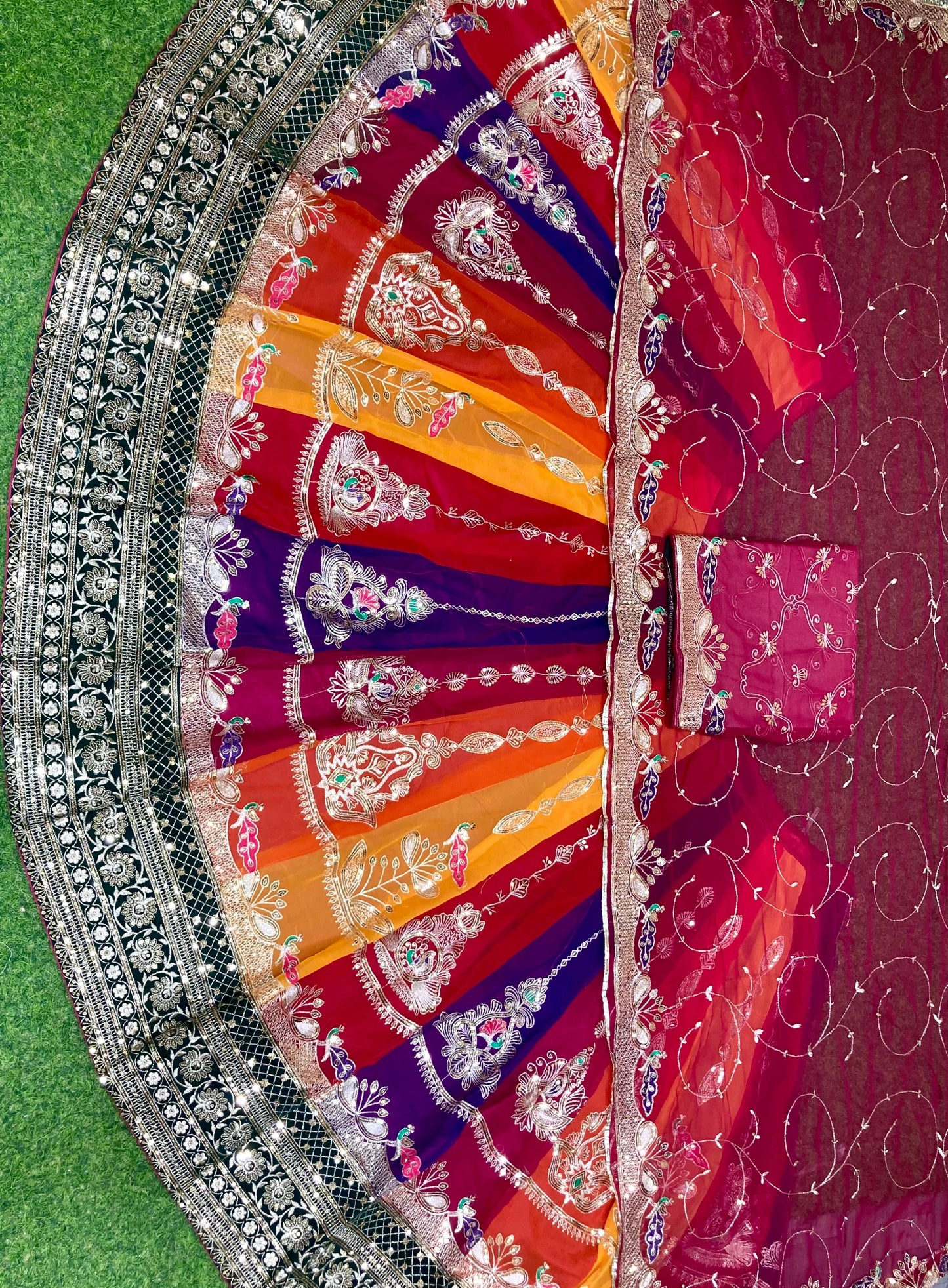 Rajsi Rang Leheriya Rajputi Poshak | 4 MTR Gher Designer Lehanga with Royal Odhani