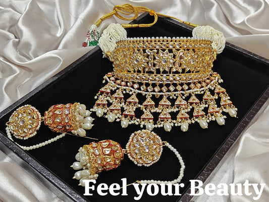 Heavy Kundan Choker Necklace Set with Pearl Jhumka Earrings – Rajwadi Bridal Jewelry