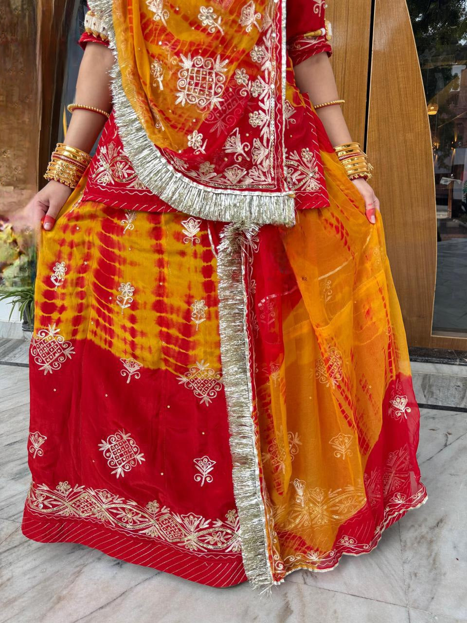 Royal Rajwadi Rajasthani Poshak – Partywear in Natural Crepe with Handwork & Odhna