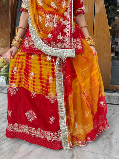 Royal Rajwadi Rajasthani Poshak – Partywear in Natural Crepe with Handwork & Odhna
