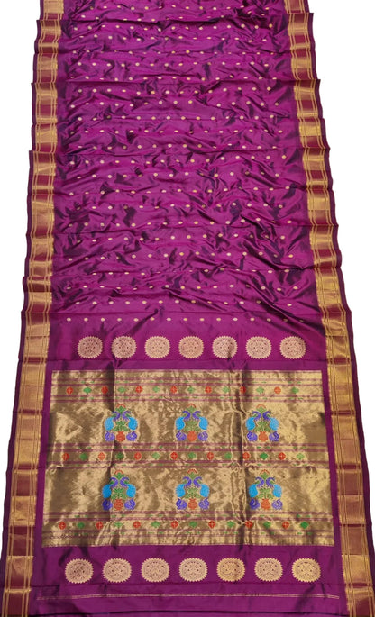 Traditional 9 Yard Kadiyal Paithani Saree – Pure Silk with Rich Pallu & Contrast Blouse