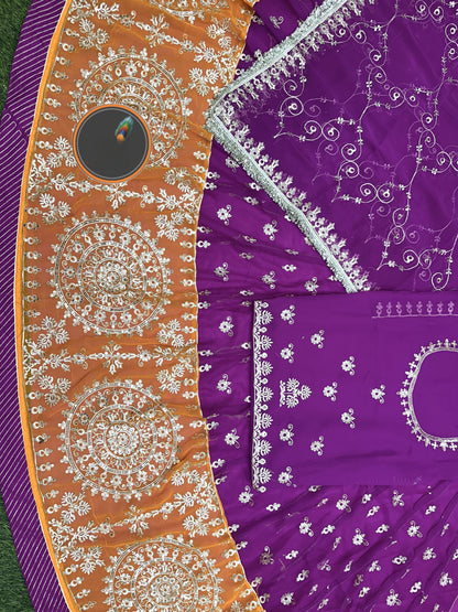 Georgette Fabric Royal pure Odhani Contrast Border Jari Sequence work Beautiful Rajputi poshak