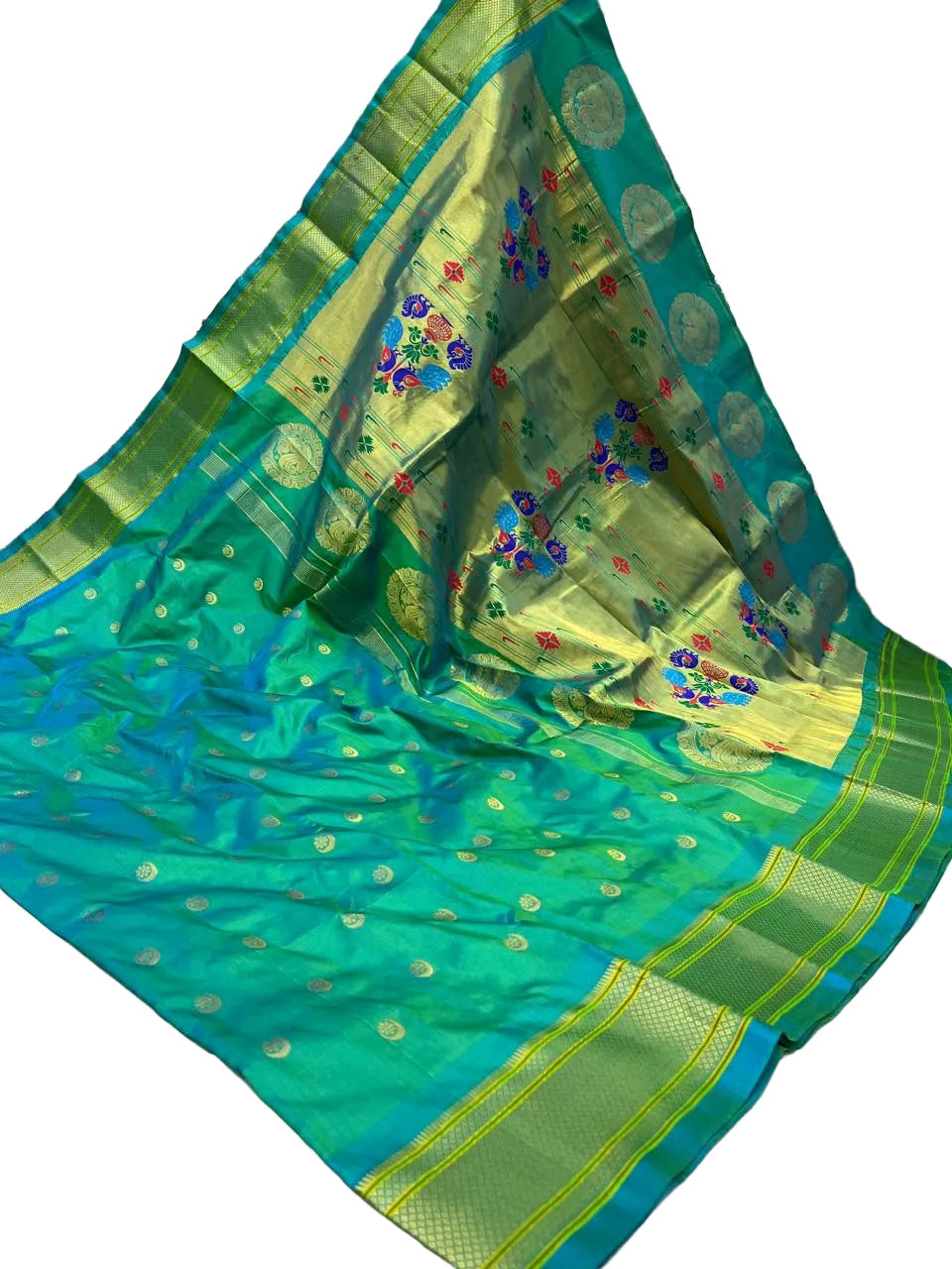 Pure Silk Handwoven Paithani Saree – Kalanjali All Over Butta with Contrast Blouse