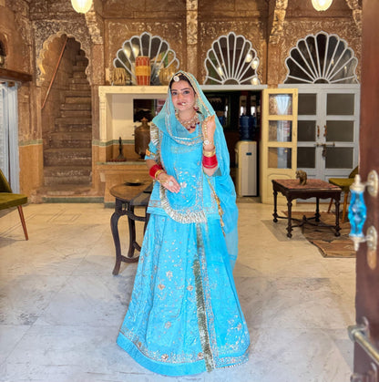 Bridal Zardozi Kundan Rajputi Poshak – Pure Hamrahi Odhni with Hand Dabka & Aari Work