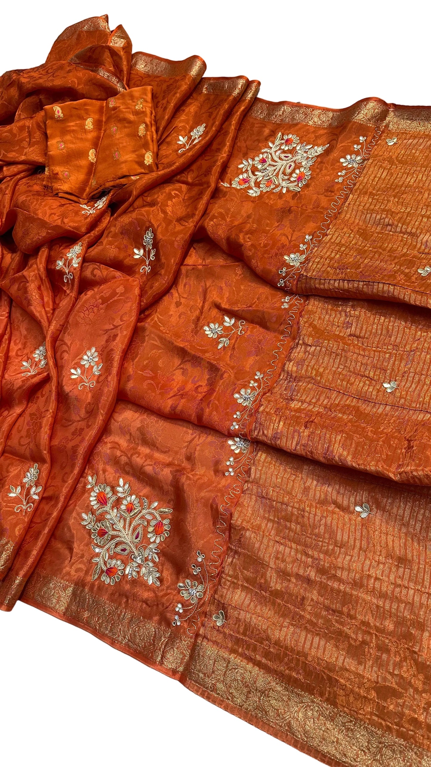 Pure Chinon Jacquard Saree with Zari Hand Work | Fancy Designer Festive Saree for Women