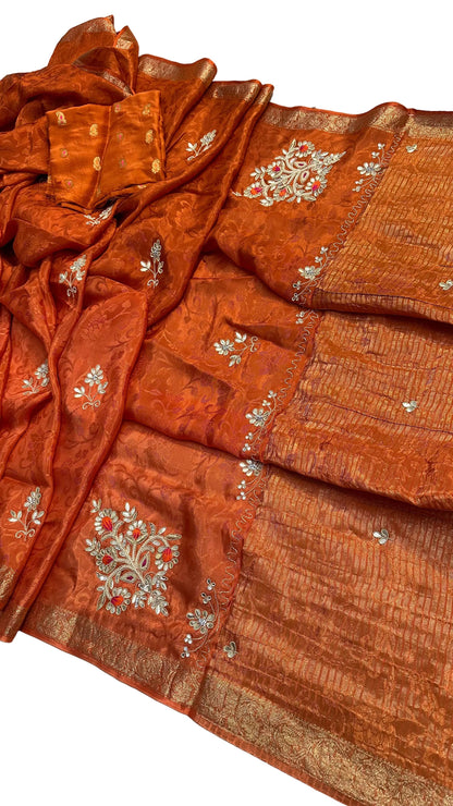 Pure Chinon Jacquard Saree with Zari Hand Work | Fancy Designer Festive Saree for Women